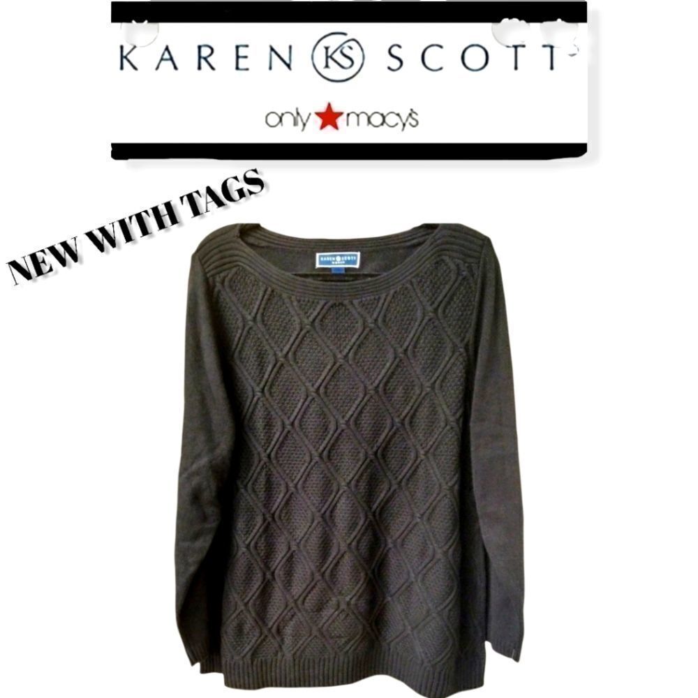 Karen Scott Women's Black Cable knit Sweater